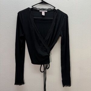 Victoria's Secret Ribbed Wrap Crop Top Long Sleeve Whimsigoth Witchy Lace Y2K SP